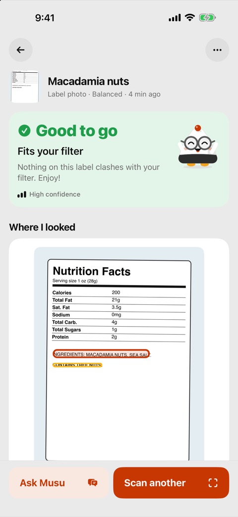 Musu result in green: good to go, it fits your filter